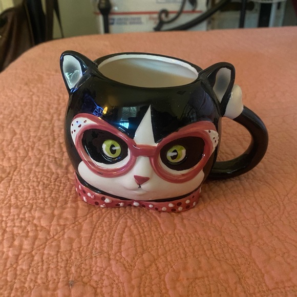 Kitchen Cat Face Ceramic Mug Cup With Pink Glasses Poshmark